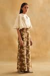 Shop_Taisha_Multi Color Georgette, Silk Round Neck Floral Print Pant With Woven Top _Online_at_Aza_Fashions
