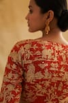 Taisha_Red Silk Organza Embroidery Boat Neck Hand Pure Blouse _Online_at_Aza_Fashions