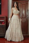 Buy_Arpita Mehta_Cream Georgette And Embroidery Garden Scoop Neck Tiered Skirt Set _Online_at_Aza_Fashions