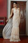 Shop_Arpita Mehta_Off White Georgette Polka Print Pre-draped Saree With Blouse_Online_at_Aza_Fashions
