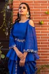 Buy_Kefi Collections_Blue Raw Silk Embroidery Round Baani Peplum Top And Dhoti Pant Set  _Online_at_Aza_Fashions