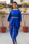 Shop_Kefi Collections_Blue Raw Silk Embroidery Round Baani Peplum Top And Dhoti Pant Set  _Online_at_Aza_Fashions