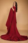 Label Shristi Chetani_Wine Crepe, Taffeta Embroidery Asymmetric One Shoulder Embellished Dress_Online_at_Aza_Fashions