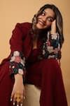 Shop_LABEL SHRISTI CHETANI_Wine Double Georgette Embellished Floral Front Open Blazer And Pant Set _Online_at_Aza_Fashions