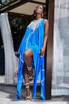 Babita Malkani_Blue Crepe, Georgette Fringe Round Neck Asymmetric Printed Dress _Online_at_Aza_Fashions