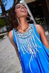 Buy_Babita Malkani_Blue Crepe, Georgette Fringe Round Neck Asymmetric Printed Dress _Online_at_Aza_Fashions