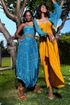 Shop_Babita Malkani_Blue Crepe Printed Abstract Halter Neck Crop Top And Culottes Set_Online_at_Aza_Fashions