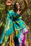 Babita Malkani_Green Georgette Embellished Tassel Asymmetric One Shoulder Abstract Dye Dress _at_Aza_Fashions