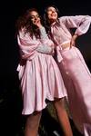 Babita Malkani_Pink Georgette, Satin Sequins Collared Embroidered Top And Joggers Set_Online_at_Aza_Fashions