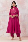 Basanti - Kapde Aur Koffee_Pink Cotton Silk Embroidered Notched Neck Anarkali Pant Set _Online_at_Aza_Fashions