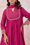 Buy_Basanti - Kapde Aur Koffee_Pink Cotton Silk Embroidered Notched Neck Anarkali Pant Set _Online_at_Aza_Fashions