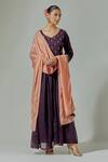 Buy_Basanti - Kapde Aur Koffee_Purple Chinon Mirror, Sequin, Thread Leaf Neck Embroidered Anarkali With Dupatta _at_Aza_Fashions
