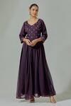 Shop_Basanti - Kapde Aur Koffee_Purple Chinon Mirror, Sequin, Thread Leaf Neck Embroidered Anarkali With Dupatta _Online_at_Aza_Fashions