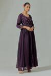Basanti - Kapde Aur Koffee_Purple Chinon Mirror, Sequin, Thread Leaf Neck Embroidered Anarkali With Dupatta _at_Aza_Fashions