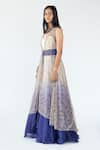 Buy_Nikita Vishakha_Blue Organza Printed Persian Carpet Gown Sweetheart Neck Ombre Dyed With Cape _Online_at_Aza_Fashions