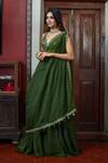 Arpita Mehta_Green Georgette Mirrors V-neck One Shoulder Drape And Sharara Set_at_Aza_Fashions