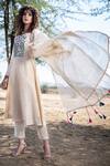 The Home Affair_Beige Chanderi Embroidered French Knots Notched Kurta Set _Online_at_Aza_Fashions