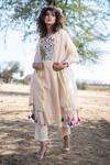 Buy_The Home Affair_Beige Chanderi Embroidered French Knots Notched Kurta Set _Online_at_Aza_Fashions