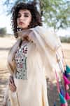 Shop_The Home Affair_Beige Chanderi Embroidered French Knots Notched Kurta Set _Online_at_Aza_Fashions