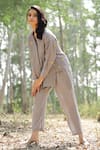 Kapraaaha_Grey Sustainable Rayon Embroidered Floral Collared Neck Shirt And Pant Set _Online_at_Aza_Fashions