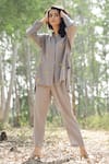 Buy_Kapraaaha_Grey Sustainable Rayon Embroidered Floral Collared Neck Shirt And Pant Set _Online_at_Aza_Fashions