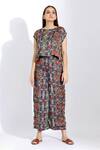 Studio Surbhi_Multi Color Georgette, Satin Round Neck Printed Top And Pant Set _Online_at_Aza_Fashions