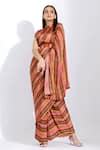 Studio Surbhi_Orange Georgette Satin Printed Abstract Collared Pre-stitched Saree With Blouse _Online_at_Aza_Fashions