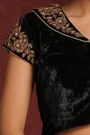 Buy_Weaver Story_Black Velvet Embroidery Zardozi Shawl Collar Blouse _Online_at_Aza_Fashions