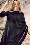 Buy_Style Junkiie_Black Natural Crepe Plain Mirrorwork One Asymmetrical Kaftan  _Online_at_Aza_Fashions