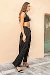 Style Junkiie_Black Moss Crepe Plain Mirrorwork Trouser With Work And Belt Set  _Online_at_Aza_Fashions