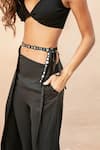 Buy_Style Junkiie_Black Moss Crepe Plain Mirrorwork Trouser With Work And Belt Set  _Online_at_Aza_Fashions