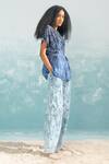 Shop_Ikai by Ragini Ahuja_Blue Cotton Silk Chanderi Embroidery Thread Nile Shibori Belted Top  _Online_at_Aza_Fashions