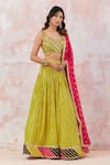 Buy_Basanti - Kapde Aur Koffee_Green Georgette Embroidered V Neck Stripe Lehenga Set _Online_at_Aza_Fashions