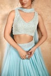 Basanti - Kapde Aur Koffee_Blue Viscose Organza Embroidery Pearl Leaf Neck Lehenga Set With Blouse _Online_at_Aza_Fashions