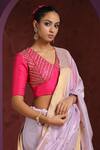Weaver Story_Pink Silk Gota Patti, Sequins V-neck Embroidered Blouse _Online_at_Aza_Fashions