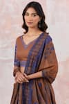 Basanti - Kapde Aur Koffee_Beige Silk Embroidered Swarovski V Neck Printed And Work Lehenga Set_Online_at_Aza_Fashions