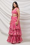Buy_Basanti - Kapde Aur Koffee_Pink Printed Georgette Embroidered Ruffle Sharara Saree With Blouse For Women_Online_at_Aza_Fashions