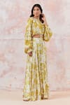 Basanti - Kapde Aur Koffee_Green Satin Crepe Embroidered Floral Boat Print Skirt And Crop Top Set _Online_at_Aza_Fashions