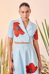 Shop_Shahin Mannan_Blue Thin Denim Poppy Double Breasted Top And Circular Skirt Set  _Online_at_Aza_Fashions