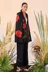 Shahin Mannan_Black Double Crepe Poppy Notched Collar Long Cape _at_Aza_Fashions