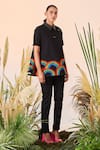 Shahin Mannan_Black Denim Rainbow Shirt Collar And Birds Flared Top Pant Set  _Online_at_Aza_Fashions