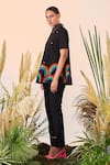 Buy_Shahin Mannan_Black Denim Rainbow Shirt Collar And Birds Flared Top Pant Set  _Online_at_Aza_Fashions