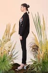 Shop_Shahin Mannan_Black Denim Rainbow Mandarin Collar And Rose Bomber Jacket Pant Set  _Online_at_Aza_Fashions