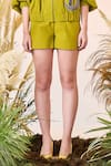 Buy_Shahin Mannan_Green Denim Shorts _Online_at_Aza_Fashions