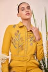 Shahin Mannan_Yellow Double Crepe Grass Wide Legged Jumpsuit_Online_at_Aza_Fashions