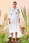 Shop_Shahin Mannan_White Self Stripe Cotton Airmail Dolman Sleeves Top_Online_at_Aza_Fashions