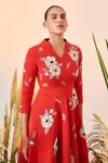 Shahin Mannan_Red Double Crepe Blooming Flower Midi Dress_Online_at_Aza_Fashions