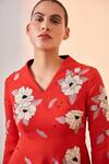 Shahin Mannan_Red Double Crepe Blooming Flower Midi Dress_at_Aza_Fashions