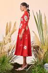 Buy_Shahin Mannan_Red Double Crepe Blooming Flower Midi Dress_Online_at_Aza_Fashions