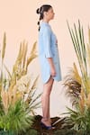 Shahin Mannan_Blue Double Crepe Rose Embroidered Shirt Dress_Online_at_Aza_Fashions